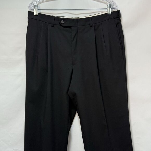 Oscar De La Renta Dress Pants Mens 34x30 Black 100% Wool Pleated - Picture 16 of 16
